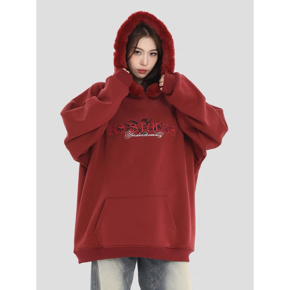 𝟒𝟐 𝐒𝐇𝐎𝐏 𝐬𝐭𝐮𝐝𝐢𝐨 | INS過年限定系列🧨美式刺绣LOGO毛領衛衣寬鬆重磅連帽衛衣-細節圖4