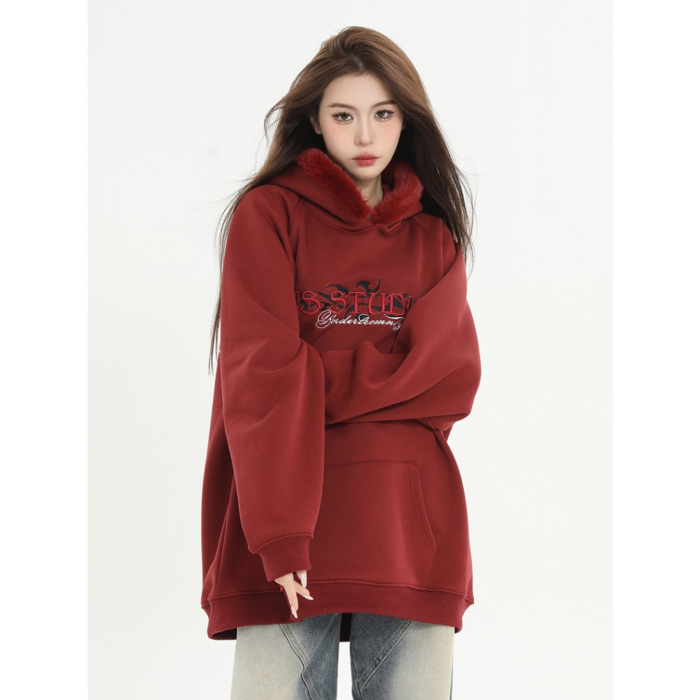 𝟒𝟐 𝐒𝐇𝐎𝐏 𝐬𝐭𝐮𝐝𝐢𝐨 | INS過年限定系列🧨美式刺绣LOGO毛領衛衣寬鬆重磅連帽衛衣-細節圖8