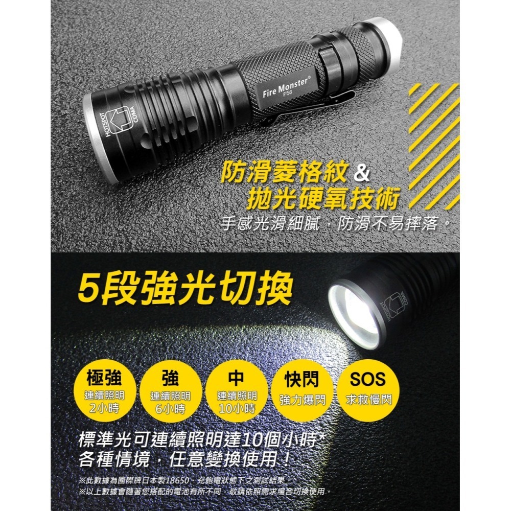 【光華車神】Fire Monster F56 CREE 激白光 LED 手電筒 強光手電筒 好攜帶 登山 露營 夜騎-細節圖3