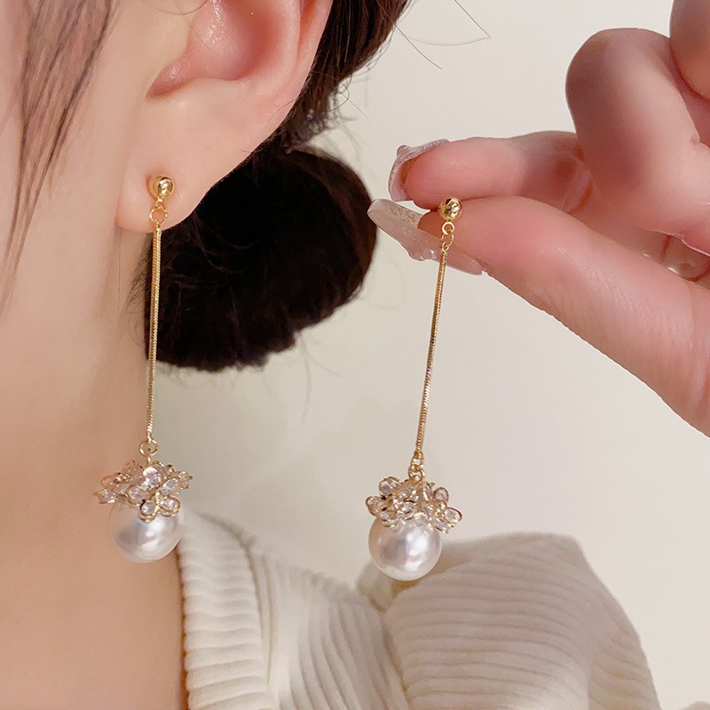 【茉美飾】質感珍珠長耳環純銀針-細節圖2