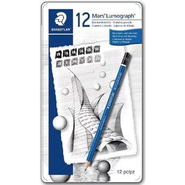 施德樓 頂級藍桿鉛筆 12入 MS100-G12 素描鉛筆 藍桿鉛筆 MARS STAEDTLER 鐵盒-細節圖2