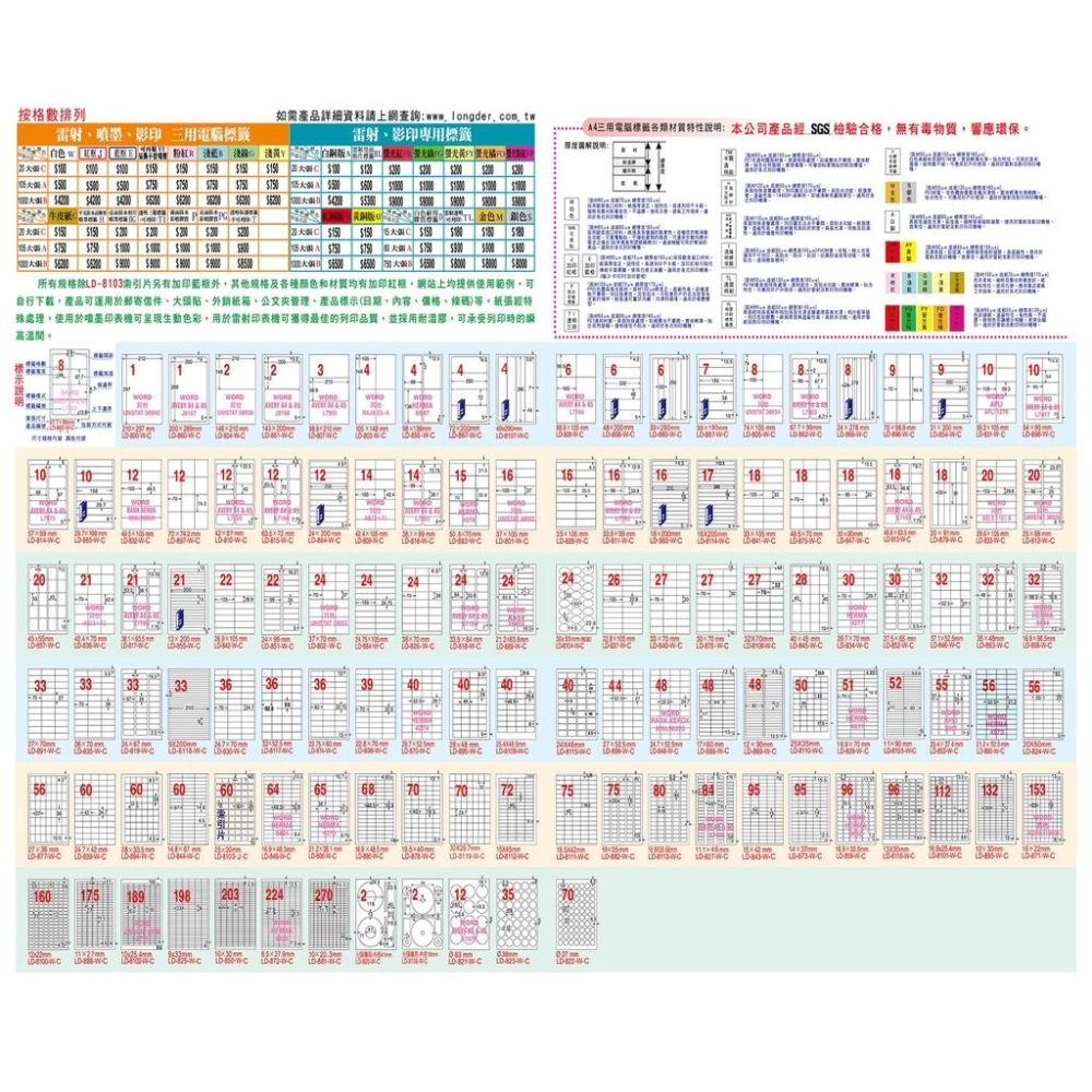 龍德 LD-800-W-C A4 電腦標籤 ( 210 * 297 mm ) 白色 20張入 三用電腦標籤 標籤 貼紙-細節圖2