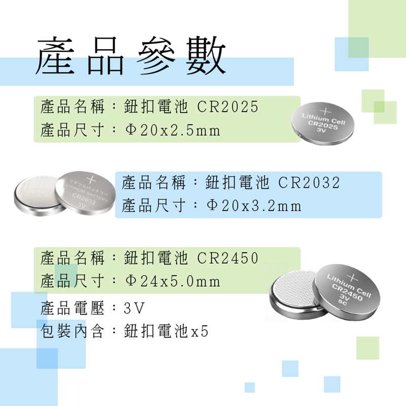 CR2032 CR2025 CR2450 鈕扣電池 五入 電池 好米-細節圖3