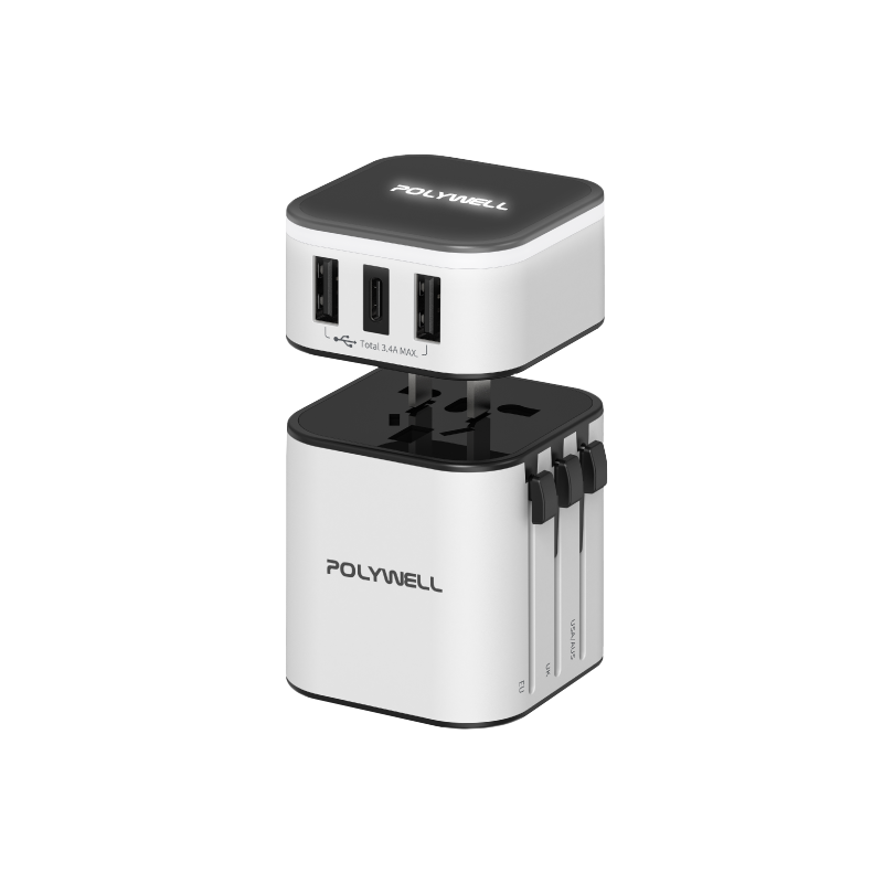 Polywell 多國旅行充電器 世界旅行充電器 轉接頭 二合一 Type-C+雙USB-A R3E498-細節圖9