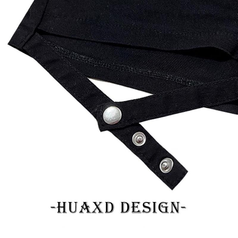 RM 預購 設計感 不規則 愛心鏈子 黑色 短褲 高腰扭扣 腿環褲-細節圖5