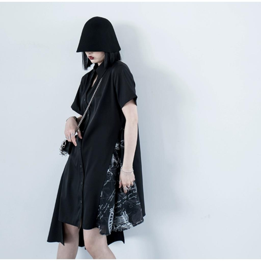 RM 預購 原創 不規則 連衣裙 春夏季 山本風 襯衫 黑暗系 裙子 日常-細節圖5