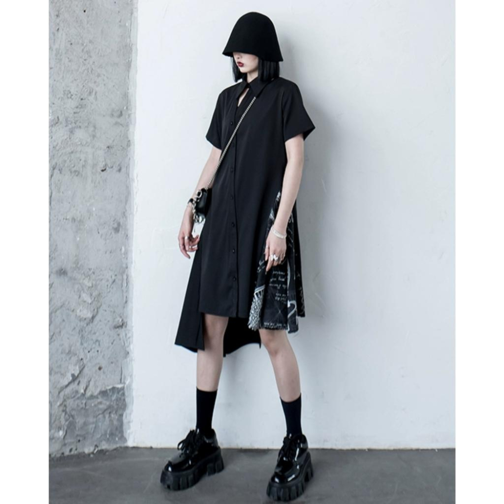 RM 預購 原創 不規則 連衣裙 春夏季 山本風 襯衫 黑暗系 裙子 日常-細節圖6