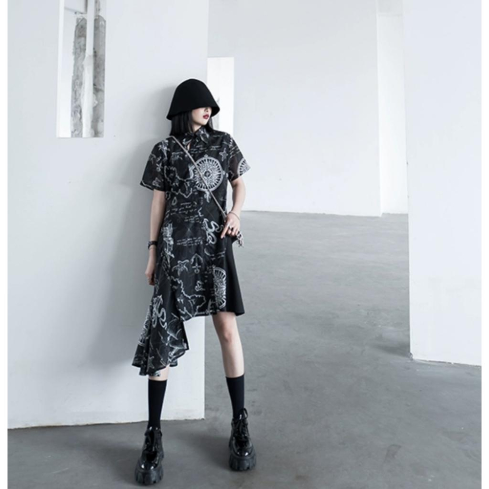 RM 預購 原創 不規則 連衣裙 春夏季 山本風 襯衫 黑暗系 裙子 日常-細節圖7