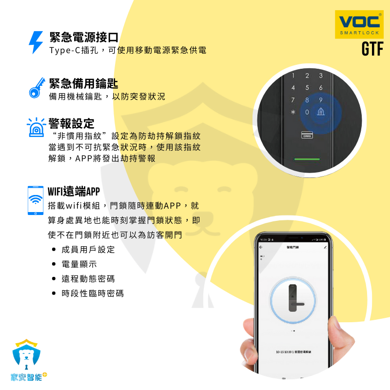 【VOC】電子鎖 GTF 人臉辨識 指紋 卡片 密碼 鑰匙 Wifi遠端 推拉式門把手-細節圖4