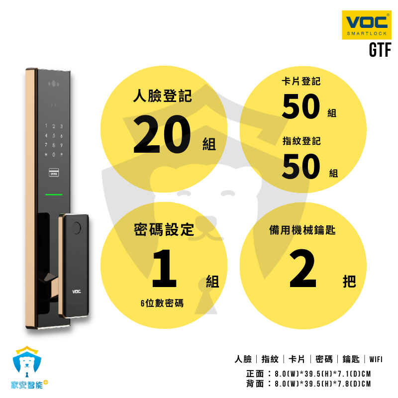 【VOC】電子鎖 GTF 人臉辨識 指紋 卡片 密碼 鑰匙 Wifi遠端 推拉式門把手-細節圖8