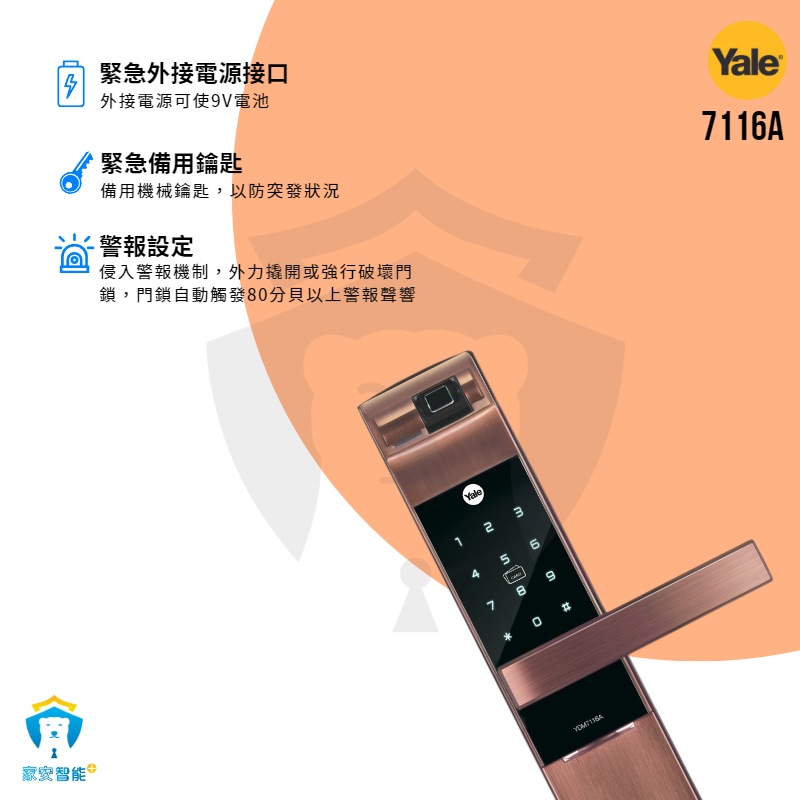 【耶魯Yale】電子鎖 7116A 指紋 卡片 密碼 鑰匙 把手式門把手-細節圖5