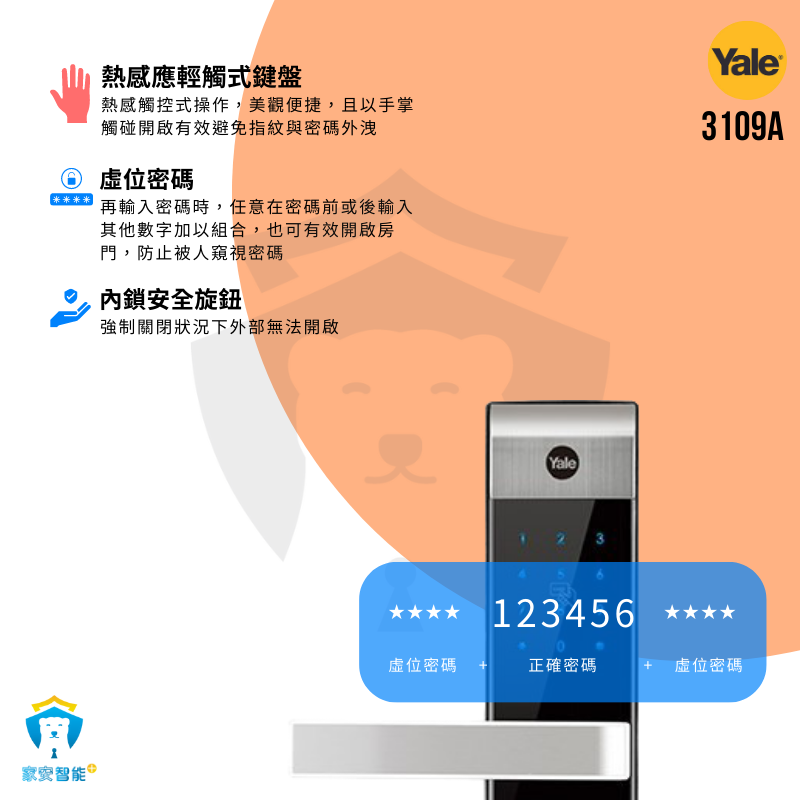 【耶魯Yale】電子鎖 3109A 卡片 密碼 鑰匙 把手式門把手-細節圖3