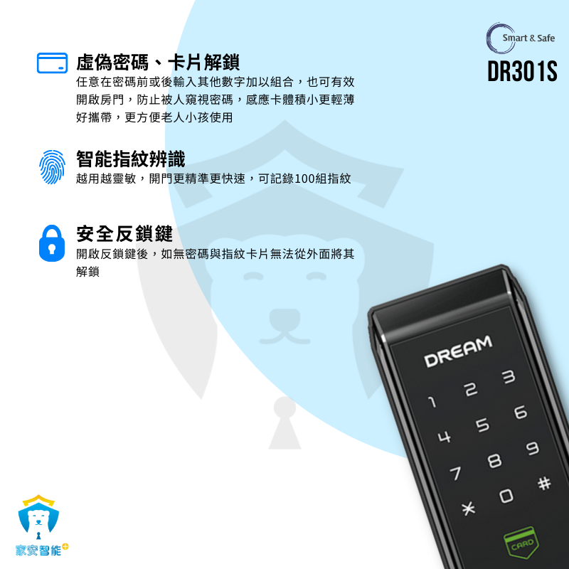 【SmartSafe】韓國電子鎖 DR- 301S 輔助鎖 卡片 密碼 無門把手 無鑰匙-細節圖3