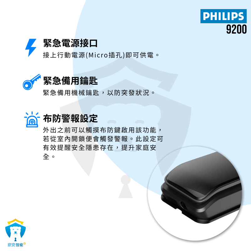 【飛利浦PHILIPS】電子鎖 9200 指紋 卡片 密碼 鑰匙 推拉式門把手-細節圖3