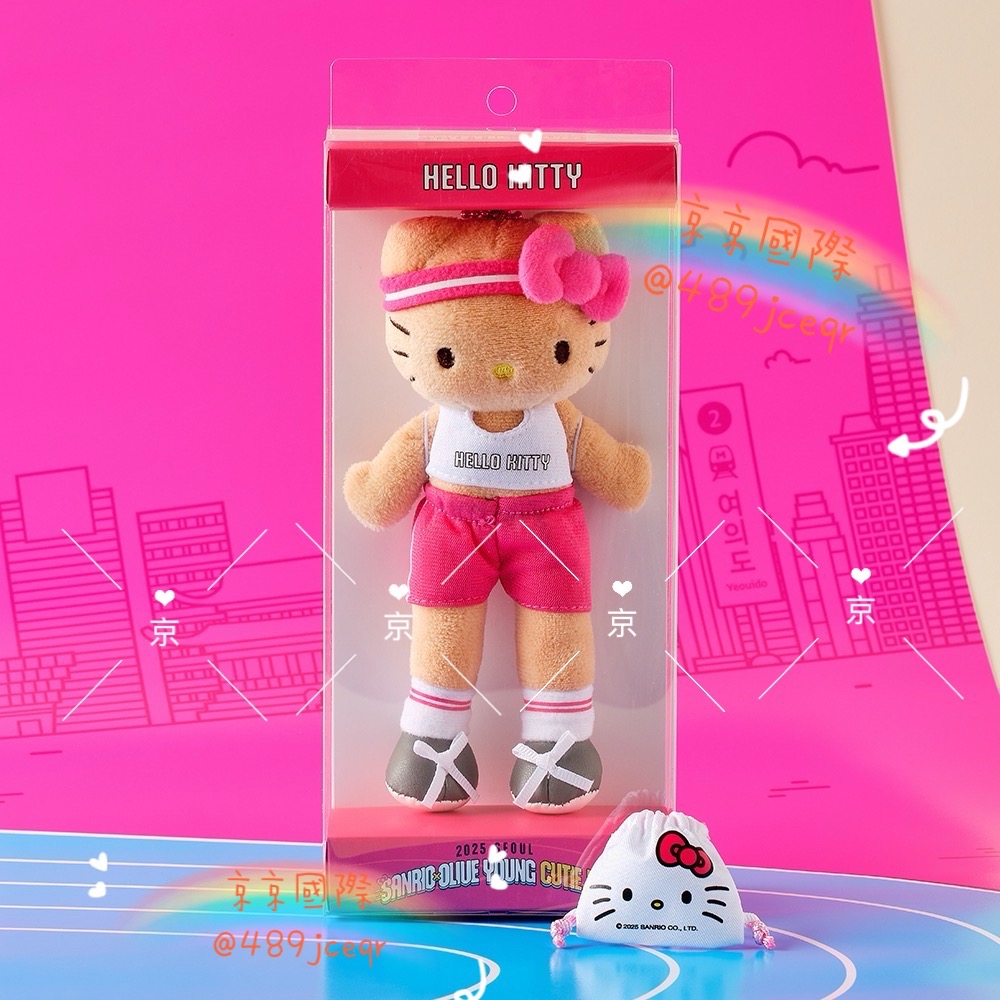 現貨 韓國🇰🇷 三麗鷗 Olive Young X Sanrio  黑皮馬拉松運動會長腿Kitty玩偶 京京國際代購-細節圖2
