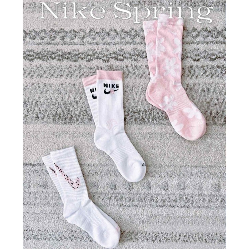 限時限量 台灣公司貨 Nike Everyday 粉白櫻花長筒襪三雙組  京京國際代購 @489jceqr-細節圖6