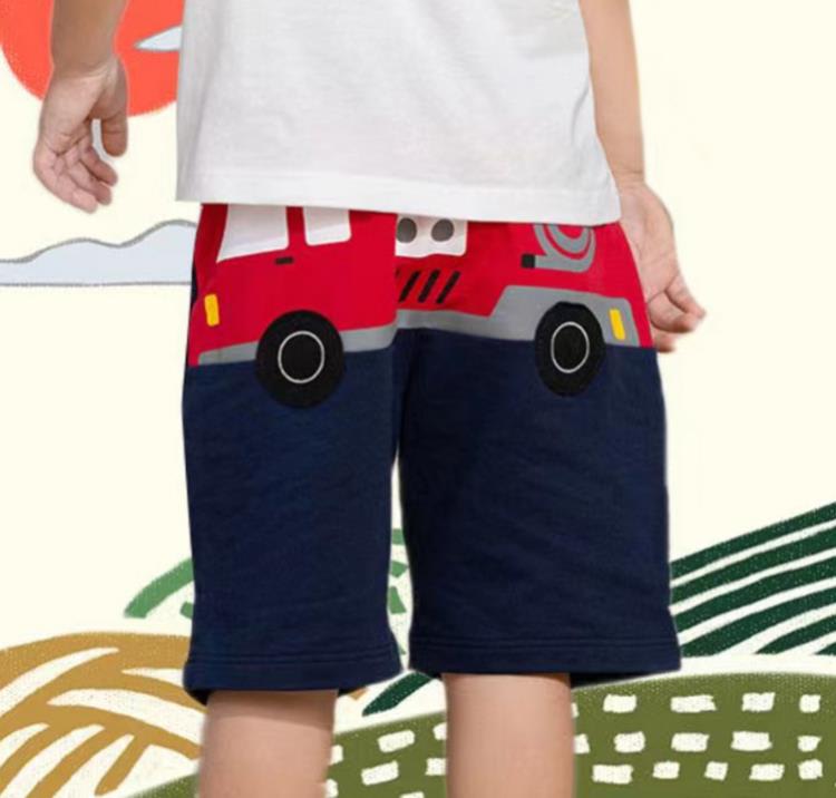 寶貝童裝90-140日系純棉男童工程車短袖短褲套裝T恤上衣休閒5分褲卡通外出-細節圖3