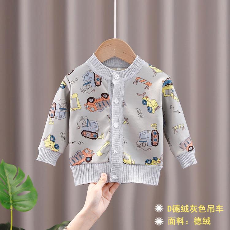 寶貝童裝兒童外套嬰幼兒毛衣男童女童春秋冬加絨長袖夾克單上衣寶寶開衫-細節圖2