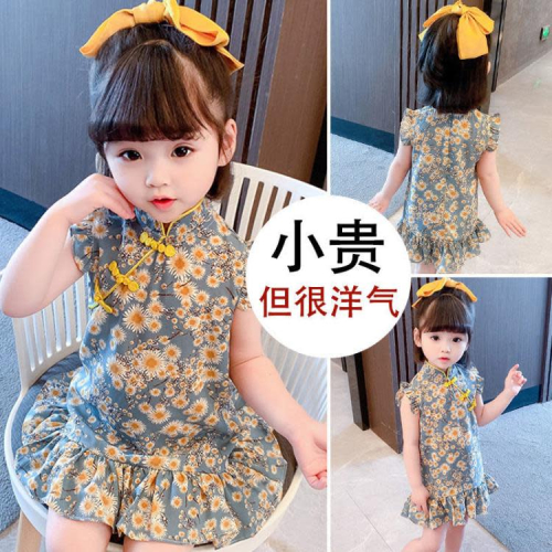 寶貝童裝兒童旗袍夏季女童中小童寶寶棉布中國風改良演出唐裝漢服連身裙子洋裝