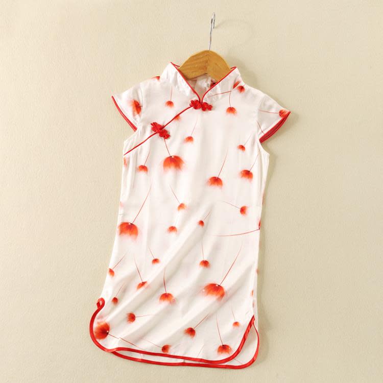 寶貝童裝女童真絲旗袍夏季小寶寶中國風唐裝桑蠶絲兒童中式漢服連身裙微瑕-細節圖2