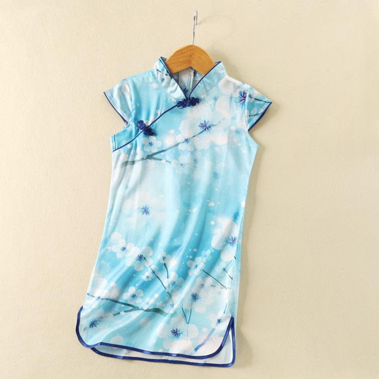 寶貝童裝女童真絲旗袍夏季小寶寶中國風唐裝桑蠶絲兒童中式漢服連身裙微瑕-細節圖3