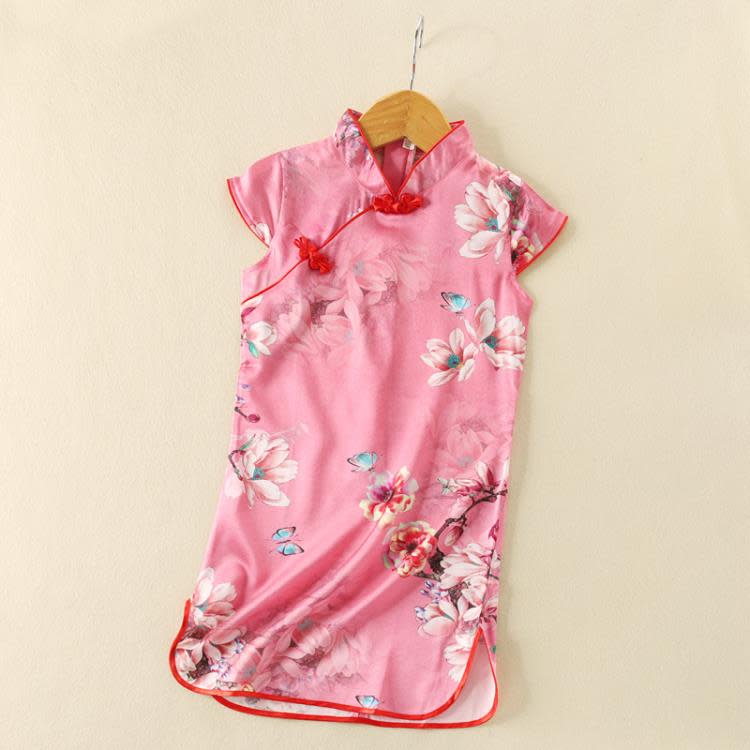 寶貝童裝女童真絲旗袍夏季小寶寶中國風唐裝桑蠶絲兒童中式漢服連身裙微瑕-細節圖4