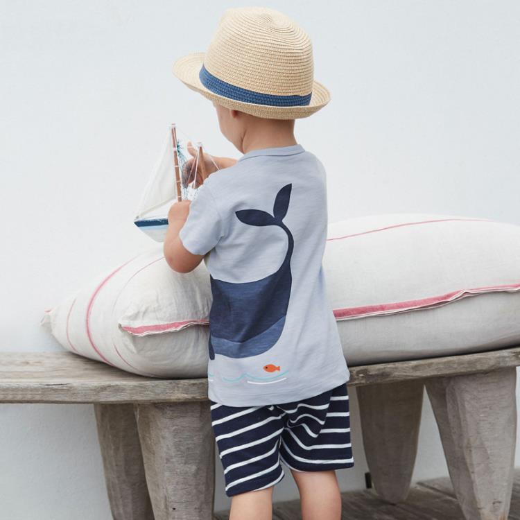 寶貝童裝品牌童裝1-6歲兒童鯨魚套裝夏男童純棉短袖t恤寶寶短褲休閒二件套-細節圖2