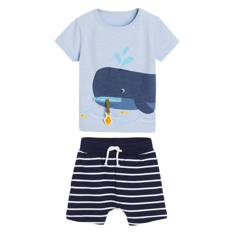 寶貝童裝品牌童裝1-6歲兒童鯨魚套裝夏男童純棉短袖t恤寶寶短褲休閒二件套-細節圖5