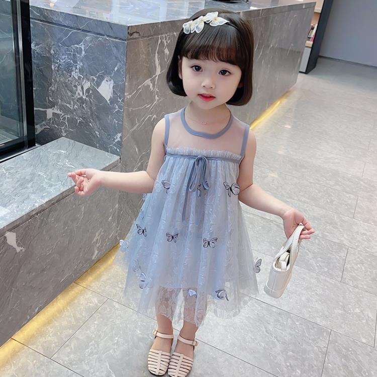 寶貝童裝女童夏裝蕾絲無袖連身裙兒童裙子洋裝寶寶夏季洋氣立體蝴蝶公主裙小童-細節圖2