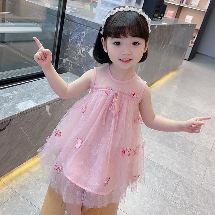 寶貝童裝女童夏裝蕾絲無袖連身裙兒童裙子洋裝寶寶夏季洋氣立體蝴蝶公主裙小童-細節圖3