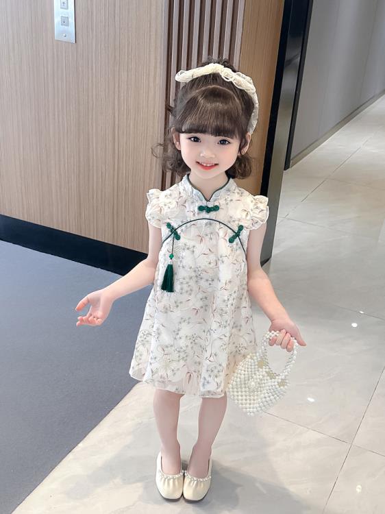 寶貝童裝女童旗袍兒童中國風復古夏季裙子洋裝寶寶夏裝洋氣公主裙小女孩連身裙-細節圖2