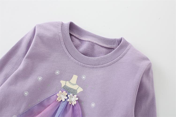 寶貝童裝ins洋氣童裝女童紫色衛衣秋季兒童純棉長袖t恤小寶寶可愛套頭上衣-細節圖3
