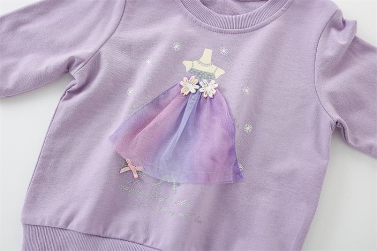 寶貝童裝ins洋氣童裝女童紫色衛衣秋季兒童純棉長袖t恤小寶寶可愛套頭上衣-細節圖4