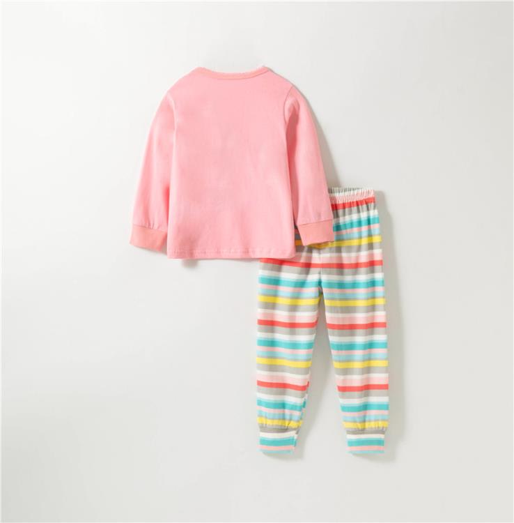 寶貝童裝歐美風格女童粉紅長袖家居服兒童純棉睡衣寶寶休閒套裝女孩二件套-細節圖2