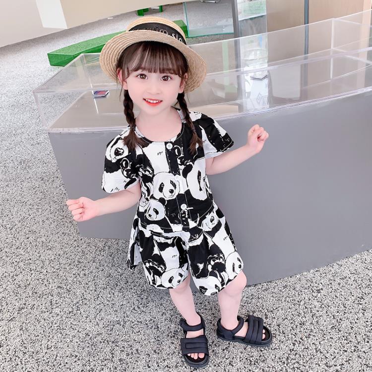 寶貝童裝女童夏裝套裝夏季正韓洋氣時髦女寶寶熊貓2短袖襯衣兒童短裙夏款3-細節圖3