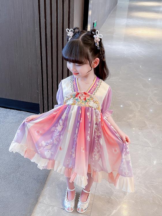 寶貝童裝女童漢服連身裙夏裝兒童夏款中國風古裝超仙裙子洋裝女寶寶雪紡公主裙-細節圖2