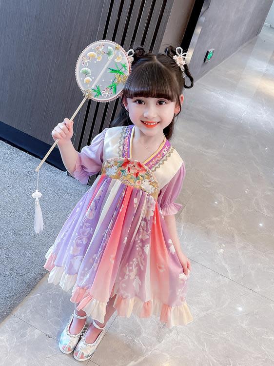 寶貝童裝女童漢服連身裙夏裝兒童夏款中國風古裝超仙裙子洋裝女寶寶雪紡公主裙-細節圖3