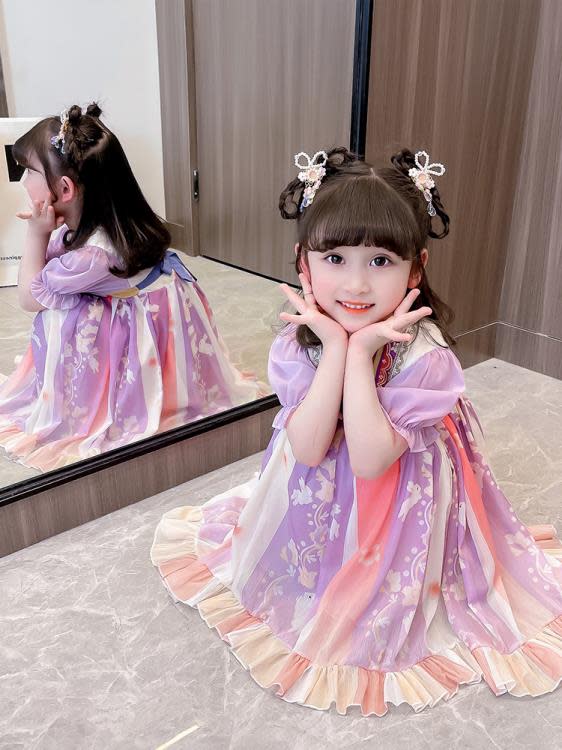 寶貝童裝女童漢服連身裙夏裝兒童夏款中國風古裝超仙裙子洋裝女寶寶雪紡公主裙-細節圖5