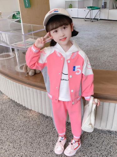 寶貝童裝女童春裝套裝春季正韓洋氣時髦女寶寶長袖棒球服外套兒童春款上衣