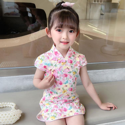 寶貝童裝旗袍兒童夏款2022女童唐裝碎花嬰兒連身裙寶寶復古古裝中國風裙子洋裝