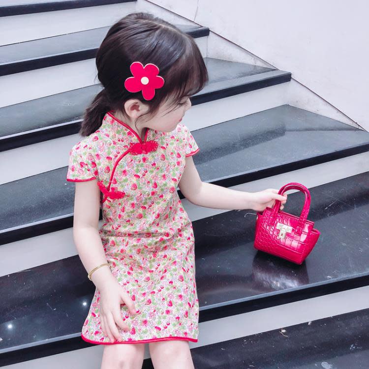 寶貝童裝旗袍兒童夏款2022女童唐裝碎花嬰兒連身裙寶寶復古古裝中國風裙子洋裝-細節圖2