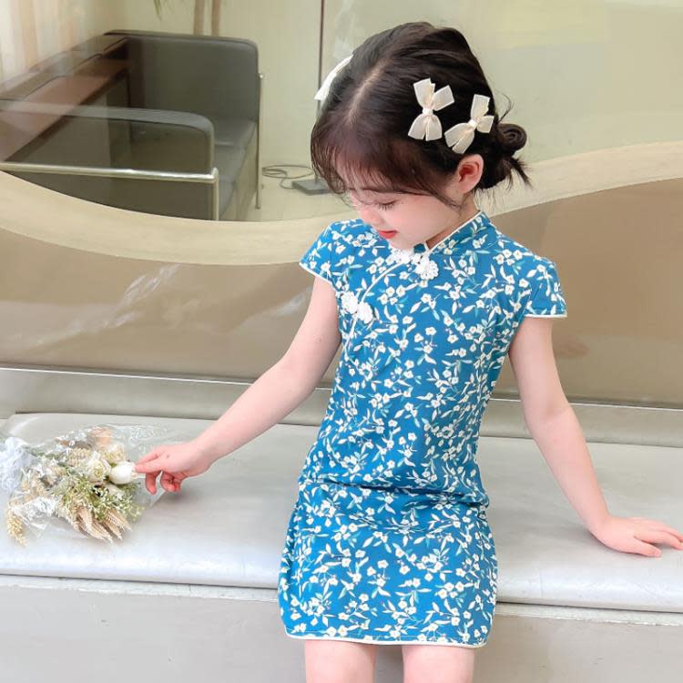 寶貝童裝旗袍兒童夏款2022女童唐裝碎花嬰兒連身裙寶寶復古古裝中國風裙子洋裝-細節圖4