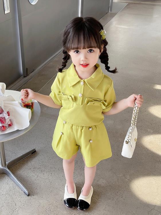 寶貝童裝女童套裝夏季2023新款寶寶洋氣時髦夏裝兒童夏款POLO衫短款二件套-細節圖4