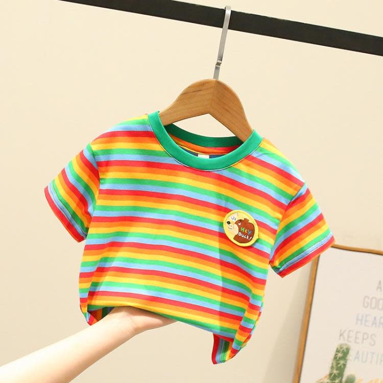寶貝童裝巴-拉巴-拉男女童彩紅條紋短袖T恤兒童2023夏裝寶寶舒適上衣3小童-細節圖3