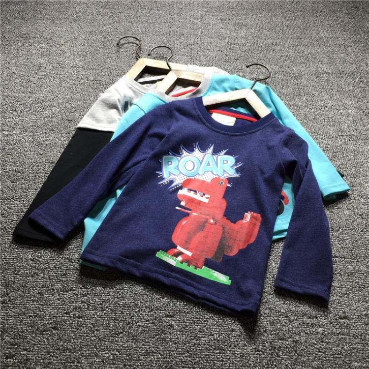 寶貝童裝2019春夏款童裝男童純棉長袖ｔ恤寶寶打底衫卡通兒童秋衣嬰兒上衣-細節圖2