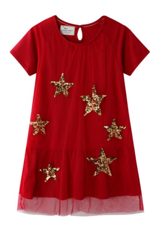 寶貝童裝外貿女童獨角獸連身裙夏季童裝兒童刺繡針織裙寶寶紅色短袖公主裙-細節圖5