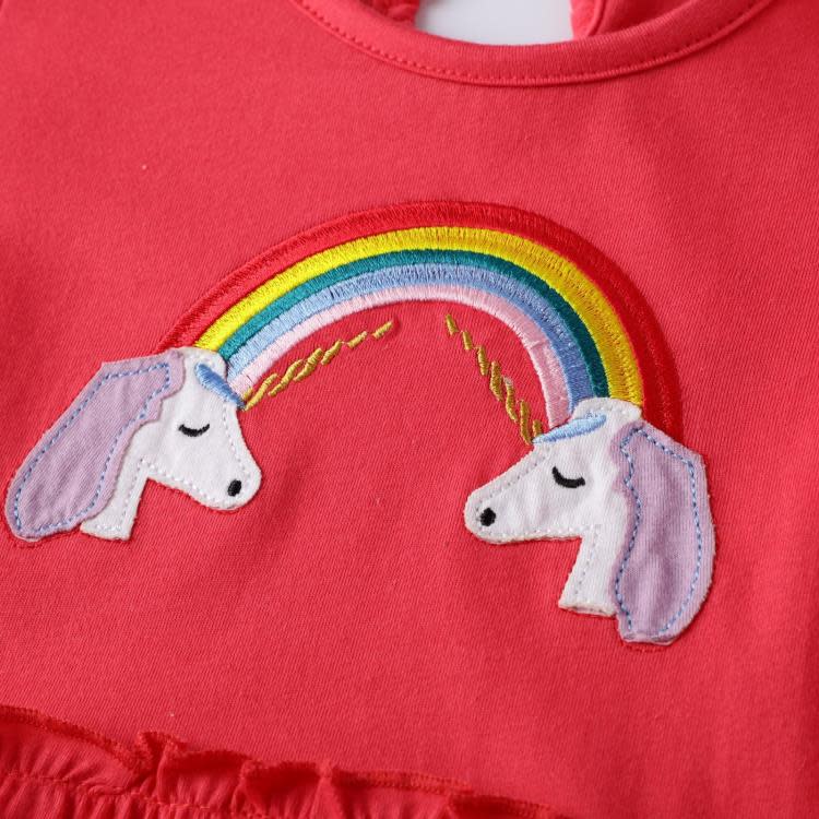 寶貝童裝女童秋裝紅色裙子洋裝小寶寶長袖ｔ恤裙2019新款童裝兒童純棉連身裙潮-細節圖4