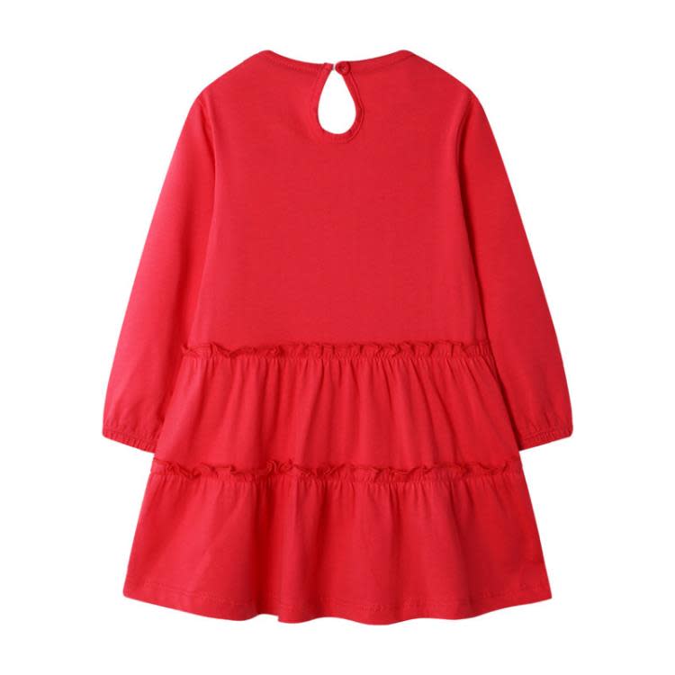 寶貝童裝女童秋裝紅色裙子洋裝小寶寶長袖ｔ恤裙2019新款童裝兒童純棉連身裙潮-細節圖5