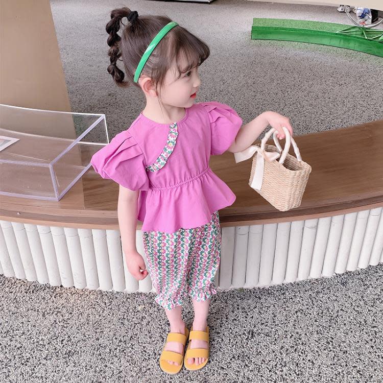寶貝童裝女童夏裝套裝2023新款女寶寶洋氣時髦夏季二件套兒童夏款衣服小童-細節圖2