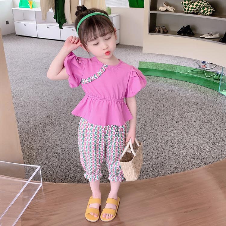 寶貝童裝女童夏裝套裝2023新款女寶寶洋氣時髦夏季二件套兒童夏款衣服小童-細節圖3